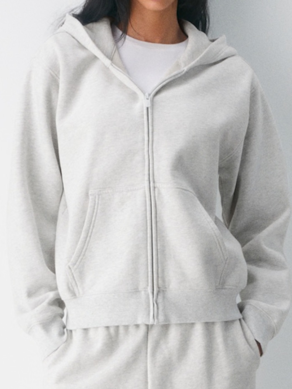 TNA COZY FLEECE ZIP UP HOODIE - Heathered cloud white size MED